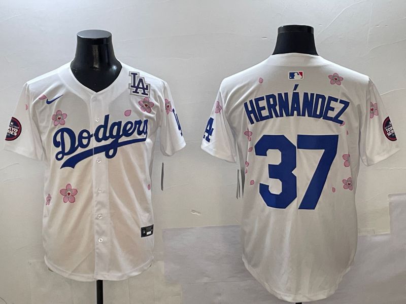Men Los Angeles Dodgers #37 Hernandez White Sakura Edition 2025 Nike MLB Jersey style 8